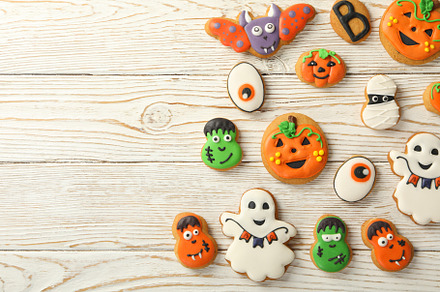 Concept of Halloween sweets, funny sweets, space for text, a Food & Drink Photo by AtlasStudio PRO