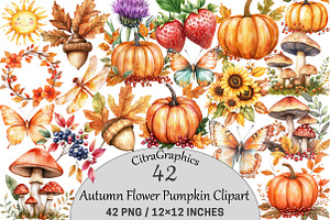 Autumn Flower Pumpkin Designs, an Illustration by CitraGraphics