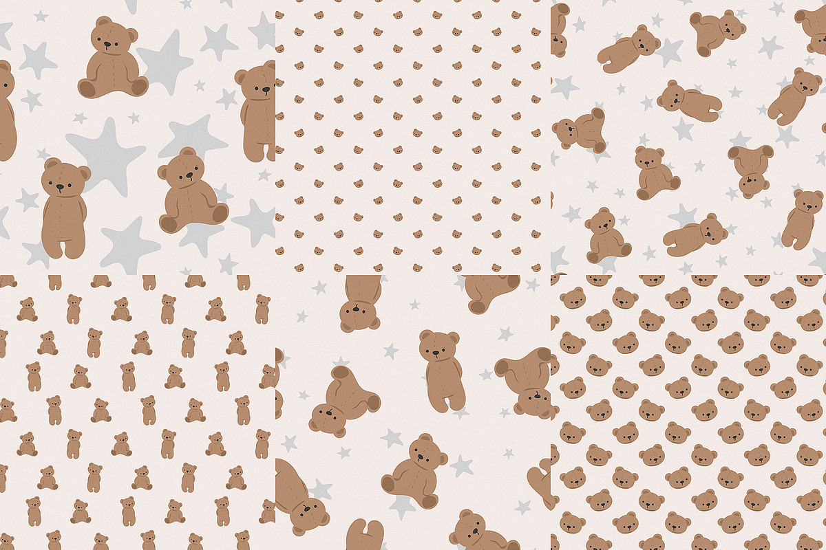 6 Teddy Bears Seamless Patterns, a Pattern Graphic by Kokoshka (Photo 2 of 9)