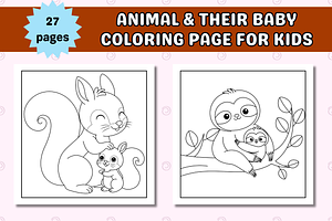 Animal & Their Baby Coloring Page