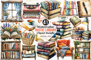 Watercolor Rustic Library Clipart, an Illustration by Canvas Craft