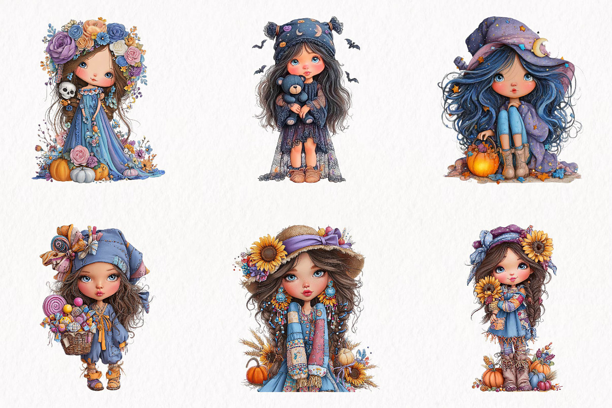 Whimsical Halloween Girl Clipart, a Seasonal Illustration by fashionaddict (Photo 2 of 7)