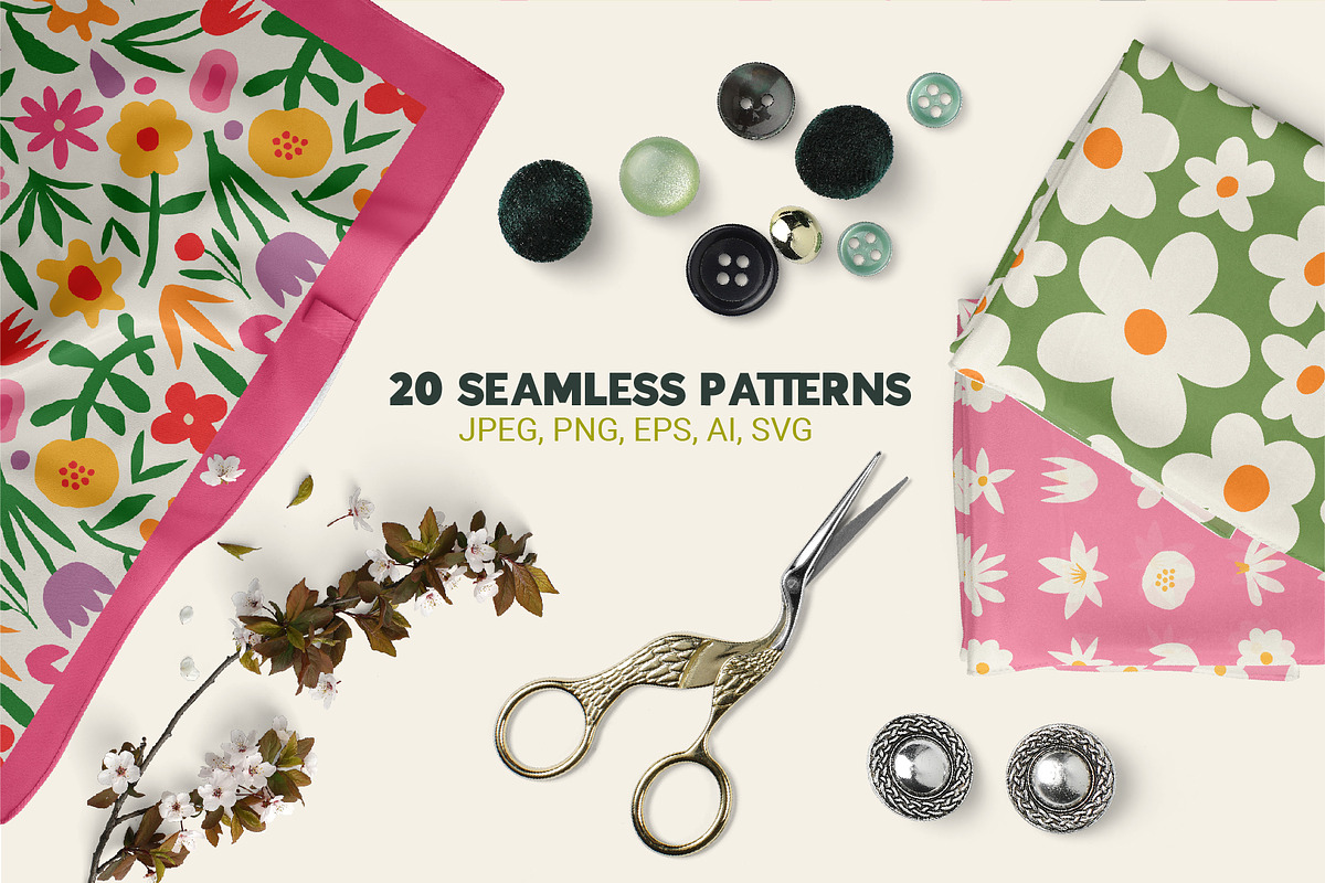 Retro Flower Seamless Patterns, a Pattern Graphic by AnnArt (Photo 2 of 8)