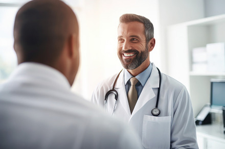 Doctor talking to patient in a hospital