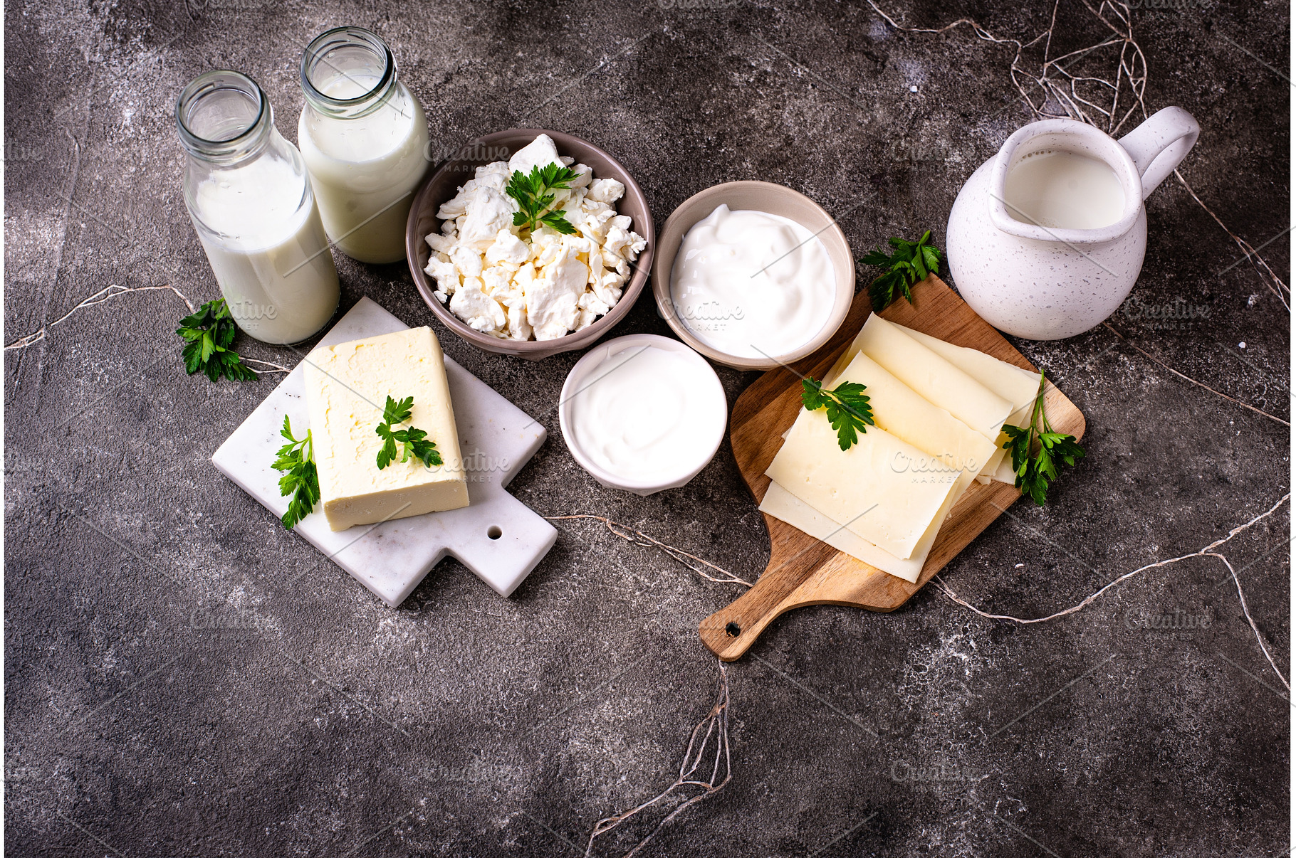 Dairy products. Milk, cottage cheese, a Food & Drink Photo by Yulia Furman