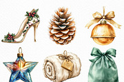 Watercolor Luxury Christmas Clipart, an Illustration by Craft Nest (Thumbnail 2 of 6)