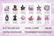 Purple Witch Clipart Bunde 12 PNG, a Decorative Illustration by Orange Brush Studio (Thumbnail 2 of 4)