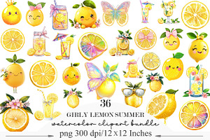 Girly Lemon Summer Clipart, an Illustration by Designking