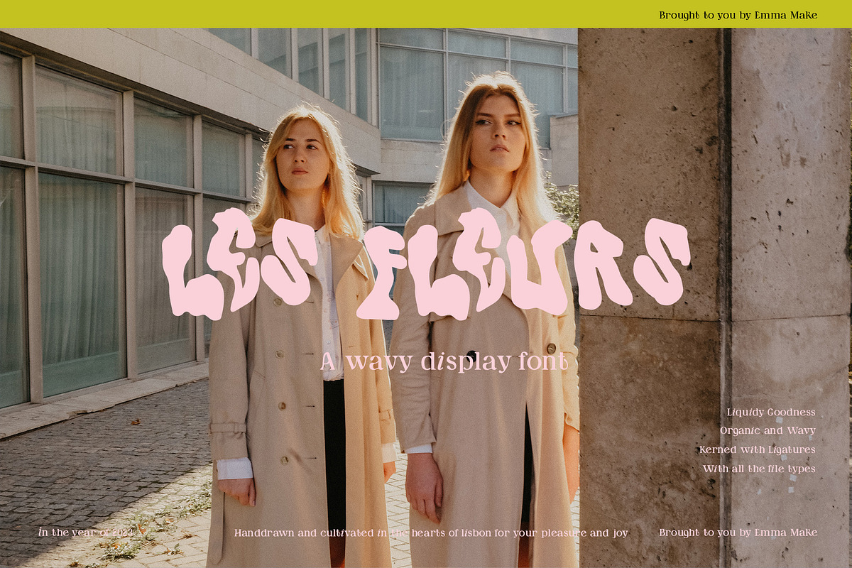 Les Fleurs a Wavy Fluid Font, a Sans Serif Font by Emma Make (Photo 1 of 6)
