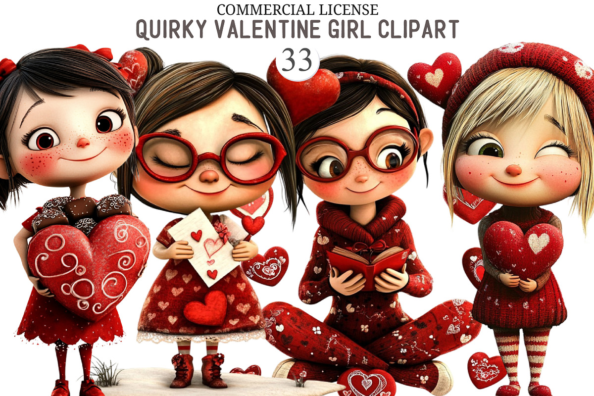 Quirky Valentine Girl Clipart, an Illustration by designcity5 (Photo 1 of 5)