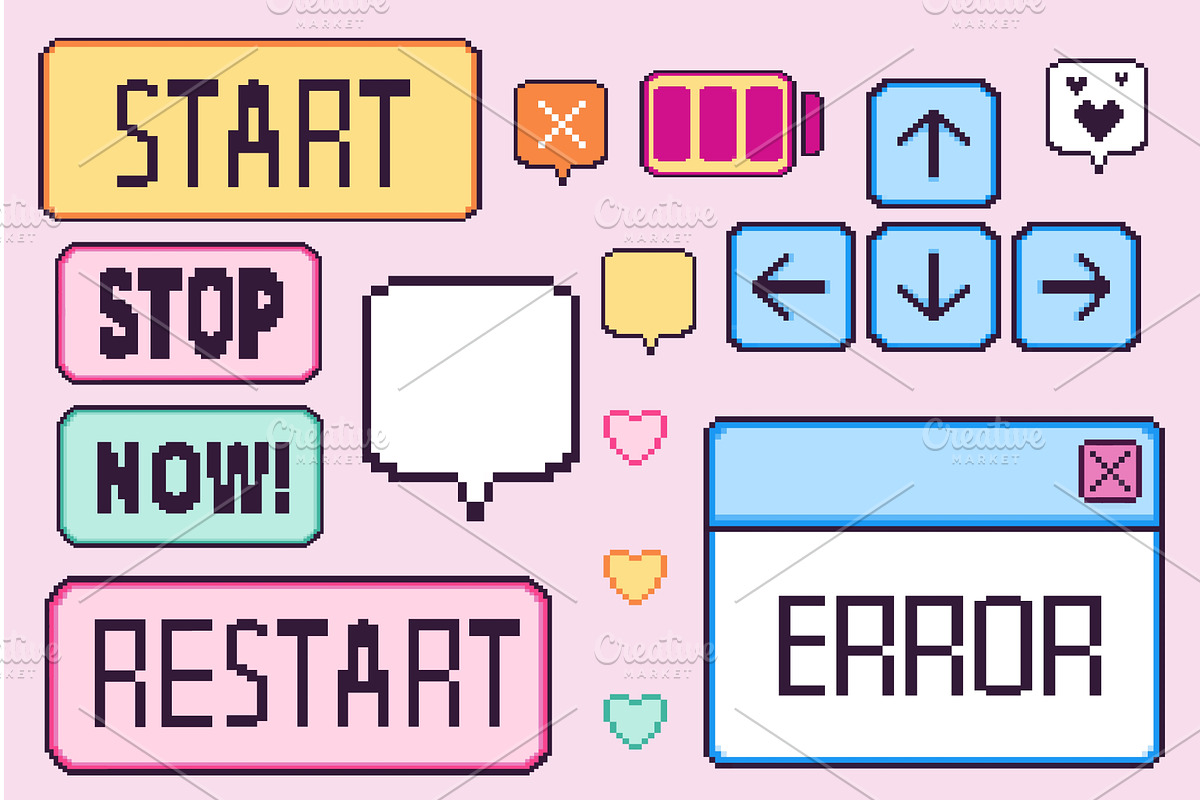 Pixel game UI elements kit., an Object Illustration by art PVP - market