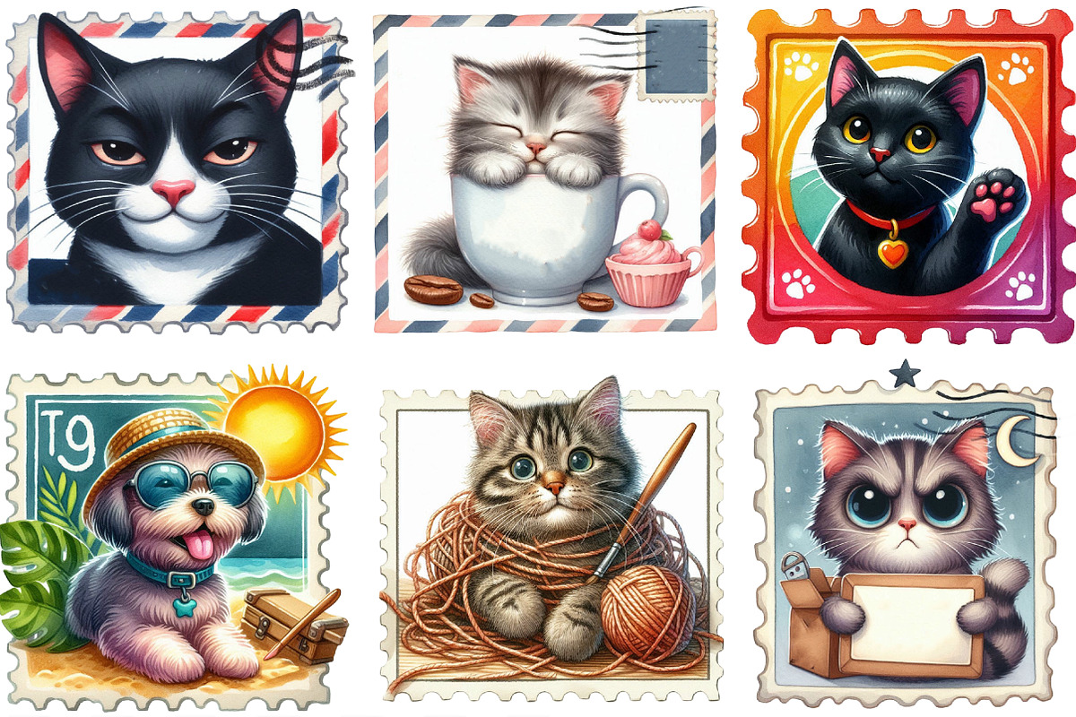 Funny Dog and Cat Postage Stamps, an Illustration by Designking (Photo 3 of 4)