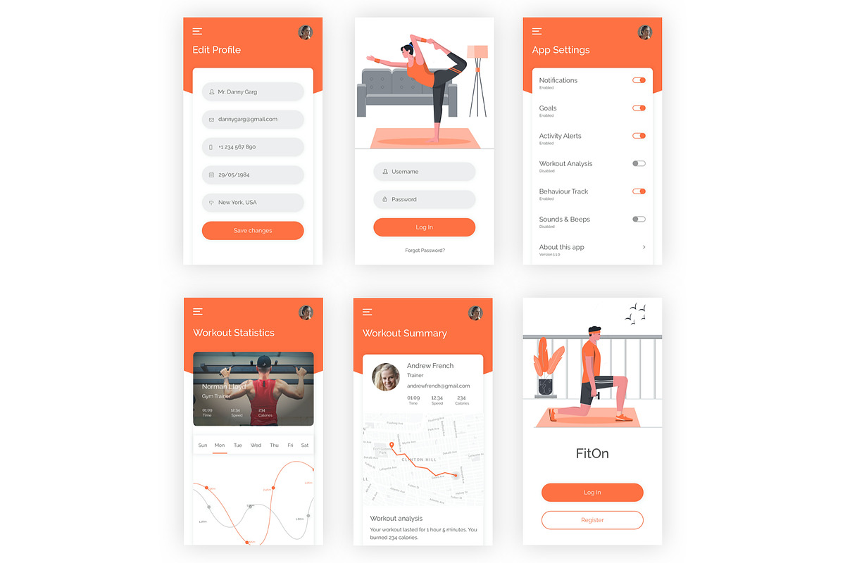 FitOn Fitness Adobe XD App, an UI Kit Template by themelove (Photo 8 of 9)