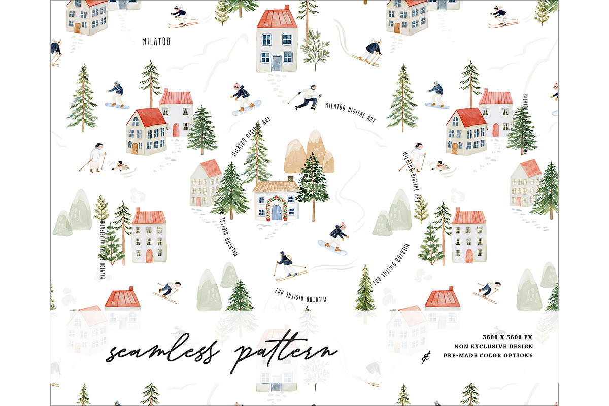 Alps Skiing Cozy Houses pattern, a Pattern Graphic by Milatoo (Photo 1 of 3)