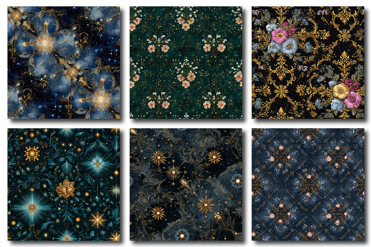 Starry Rococo Floral Digital Paper, a Texture Illustration by DreamPrint404 (Photo 2 of 4)