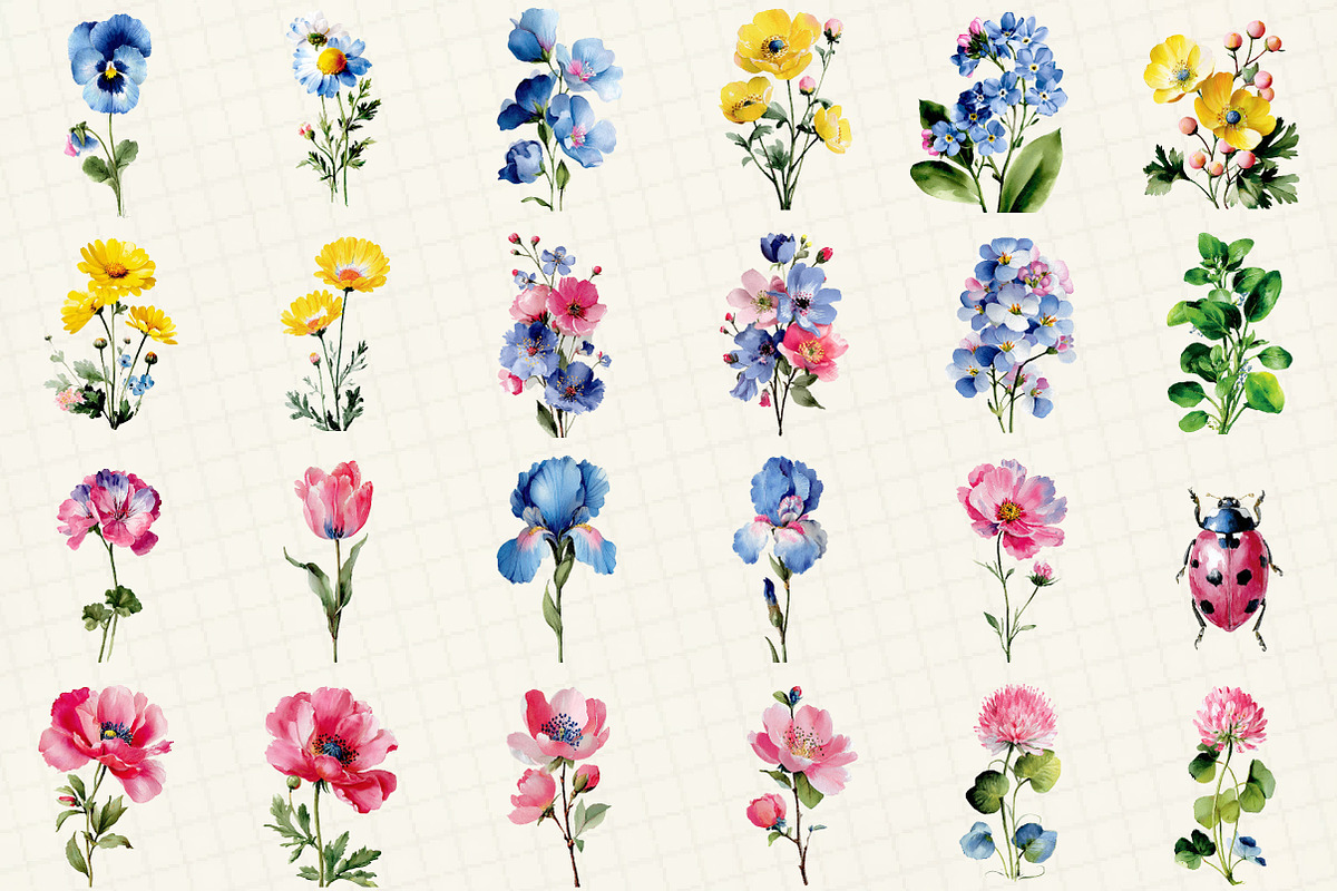 Pastel Garden Watercolor Flowers, an Illustration by DreamCafeArt (Photo 3 of 6)