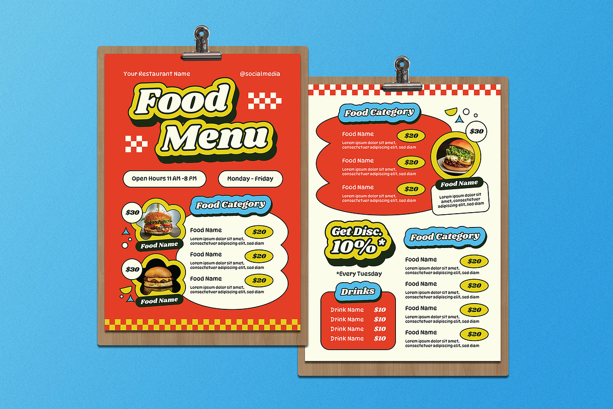 Red Retro Fast Food Food Menu, a Flyer Template by Aiyari Graphic (Photo 1 of 3)