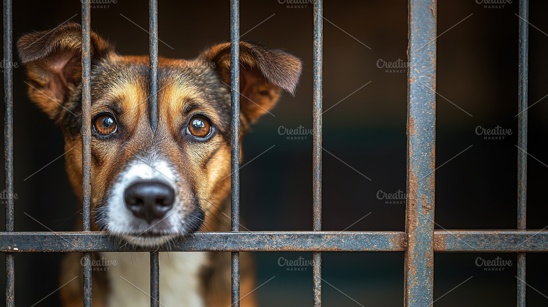 A dog with soulful eyes peers out fr, an Animal Photo by Pixeness Studio