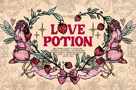 Love Potion | Coquette Valentine Set, a Seasonal Illustration by Ink Stories