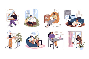 Freelance workers working online set, a Person Illustration by PaperTrident