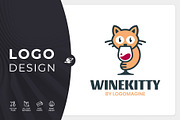 Wine Kitty Logo Template, a Branding & Logo Template by LOGOMAGINE (Thumbnail 1 of 16)