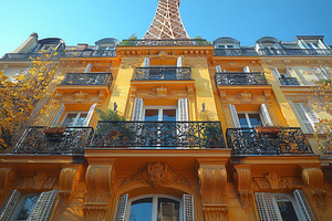 Elegant yellow building under the Ei, a Photo by Tanuart