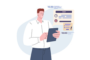 Businessman planning workday. Man, a Person Illustration by Valerie Bodnar