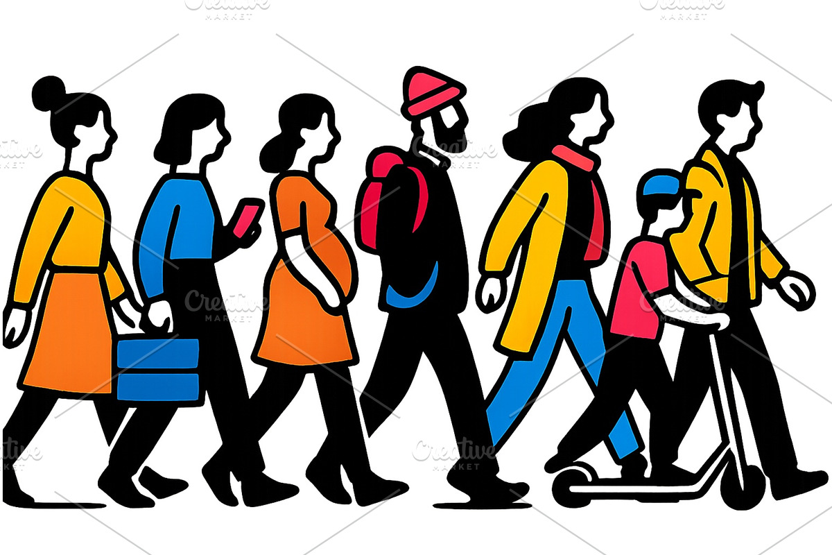 Diverse group of people walking on a, a Person Illustration by ZinetroN