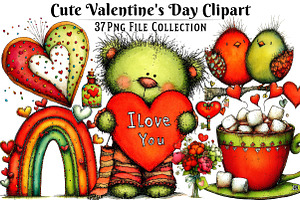 Cute Valentine's Day Clipart, an Illustration by Dream Creation