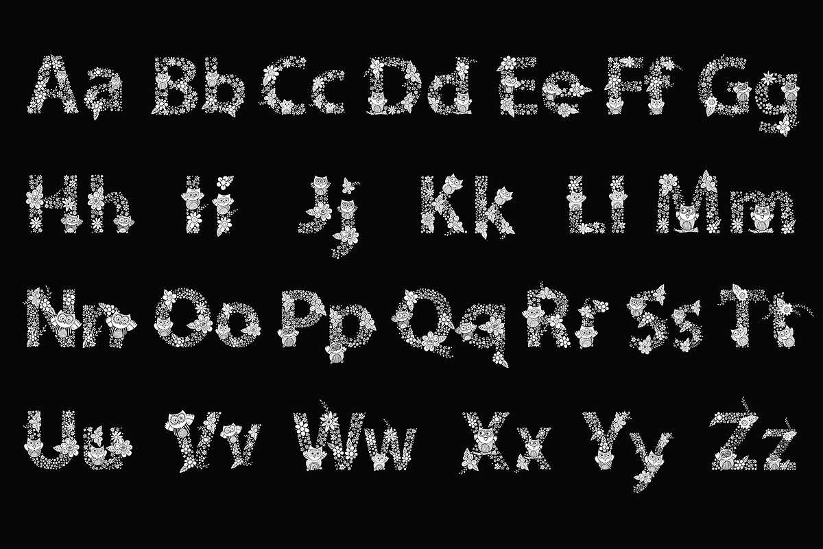 Owl Font Design with Flower Vector., a Symbol Font by Noree (Photo 3 of 5)