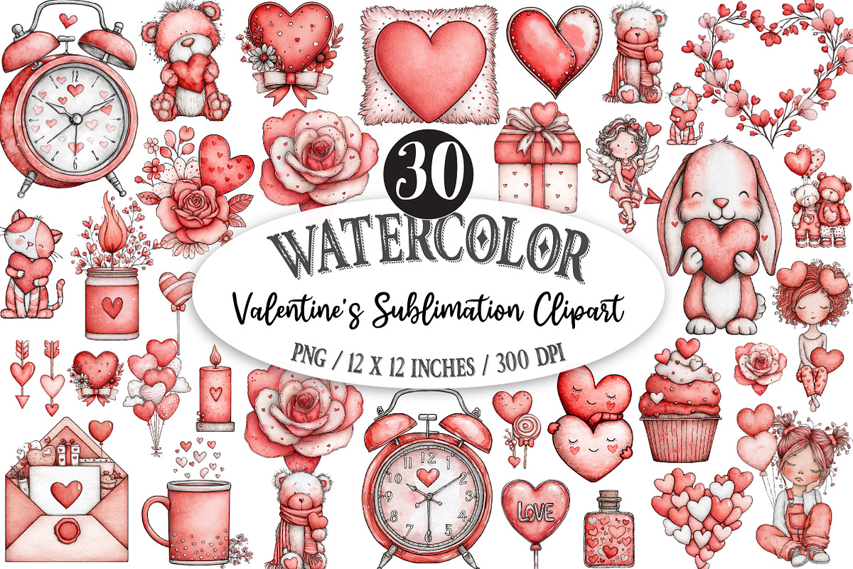 30 Valentine's Sublimation Clipart, an Illustration by Designking (Photo 1 of 5)