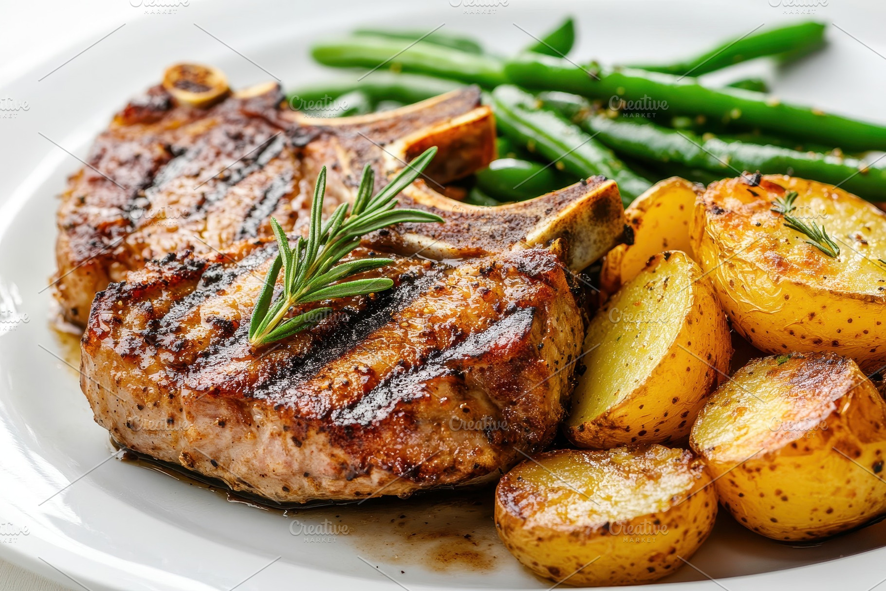 Delicious grilled pork chops serve, a Photo by Pavel_design