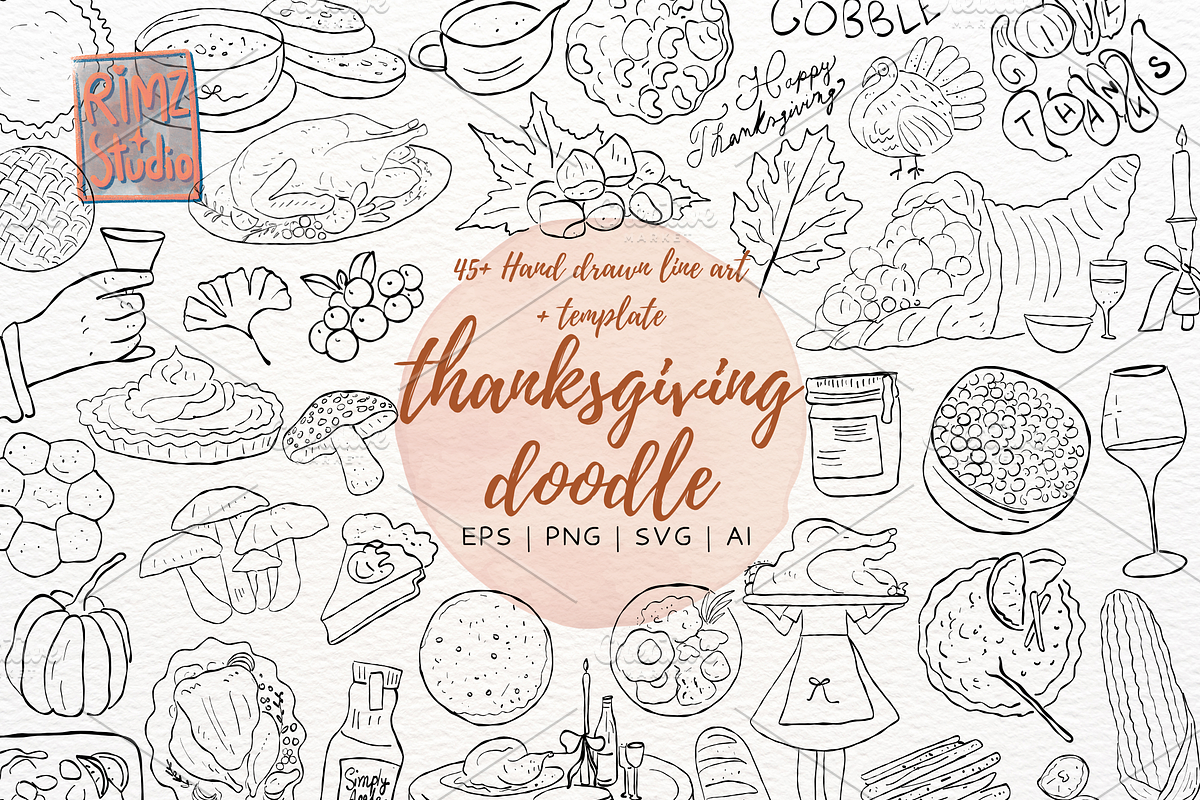 Hand-Drawn Thanksgiving Doodle SVG, a Food Illustration by RimzStudio (Photo 1 of 6)