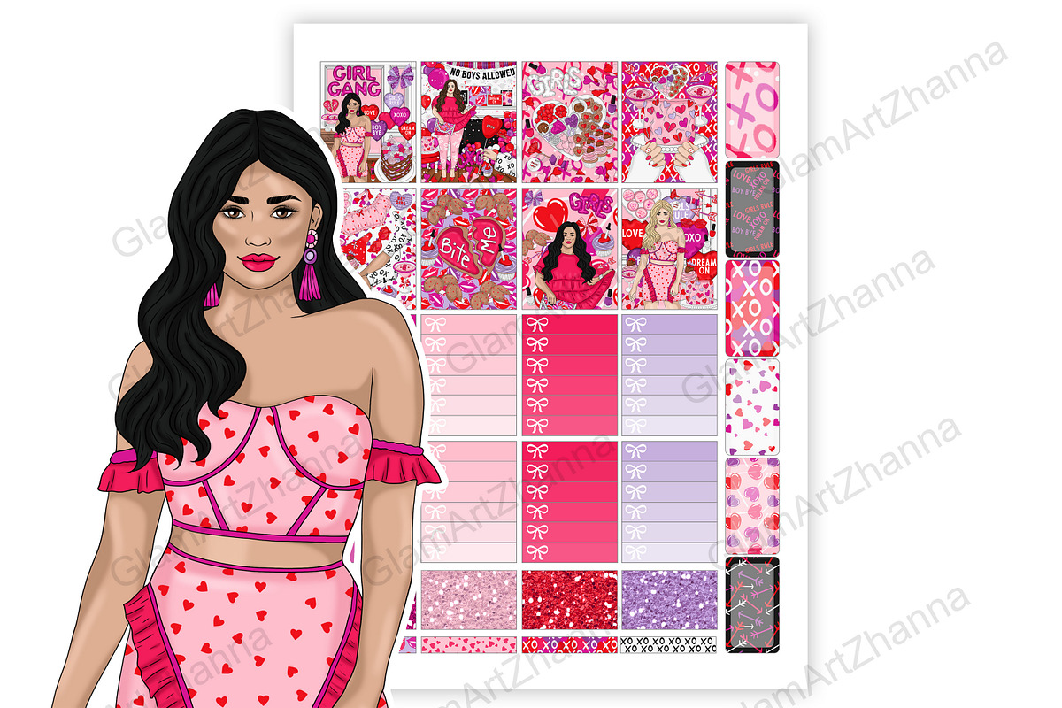 Galentines Stickers 2x1,5, a Stationery Template by GlamArtZhanna (Photo 2 of 6)