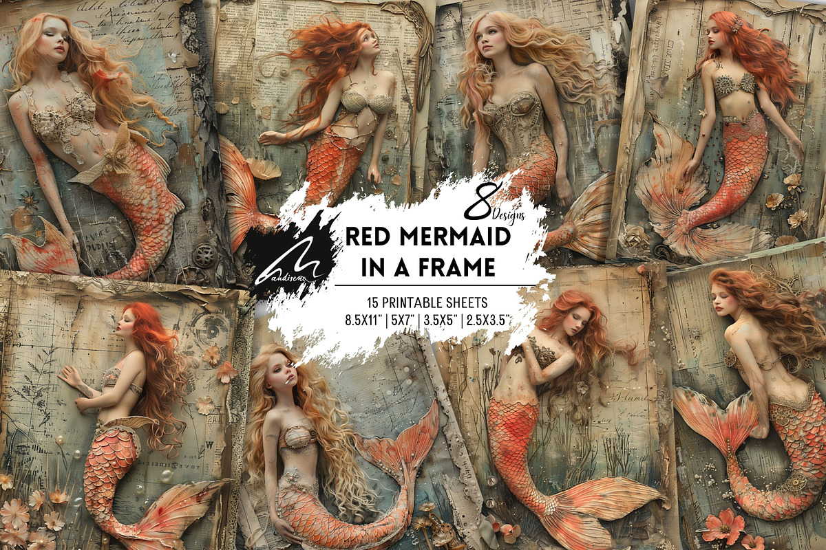 Red Mermaid, Grunge Collage Pages, a Person Illustration by Digital Art Mahdiseño (Photo 1 of 11)