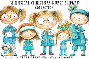 Whimsical Christmas Nurse Clipart, an Illustration by OK Design