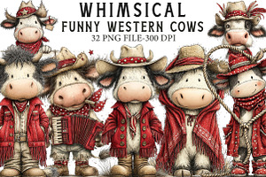 Funny western cows Clipart, an Illustration by Libby Wishes