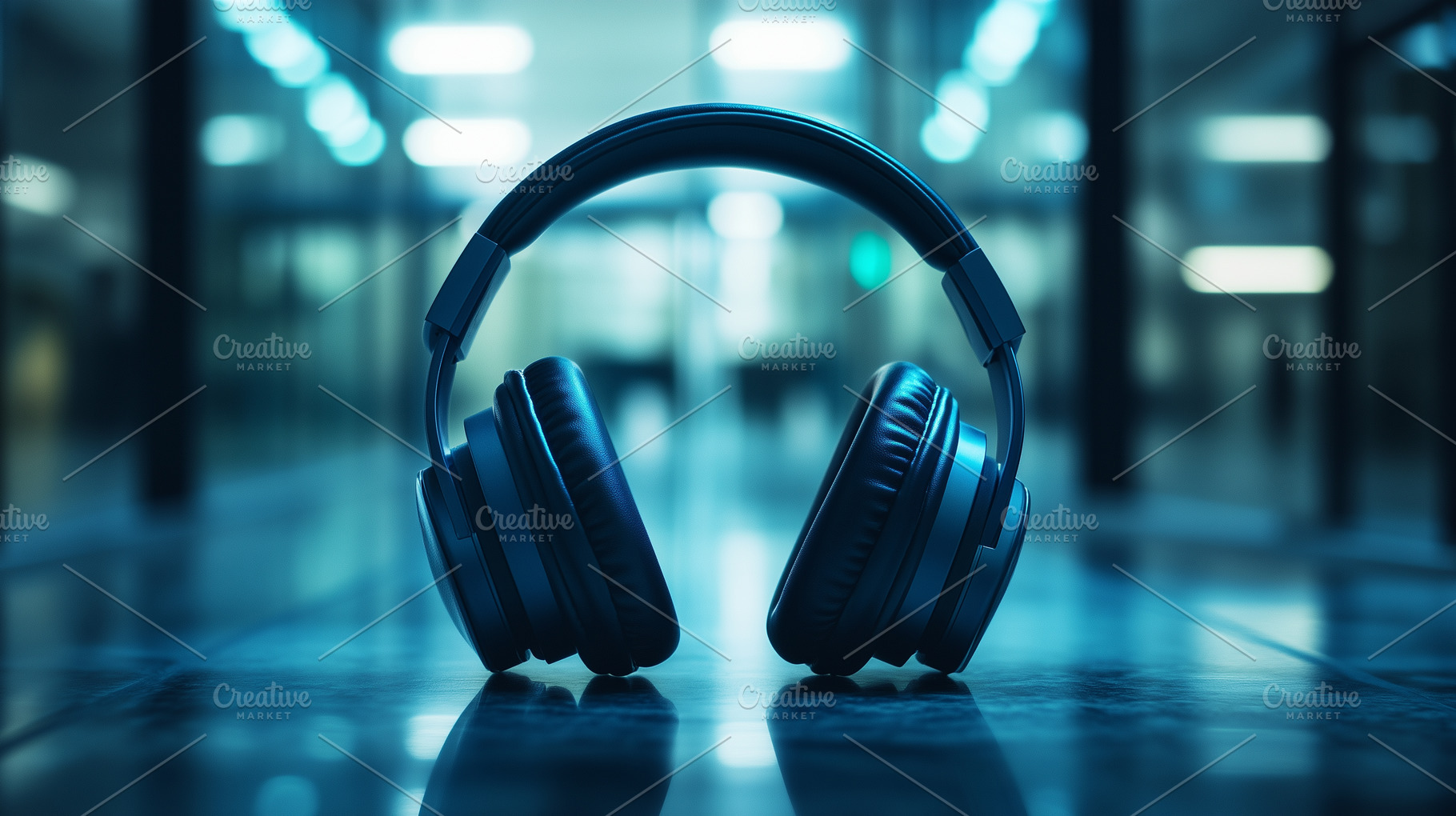 Set of headphones on blurred blue, a Technology Photo by MistyDay