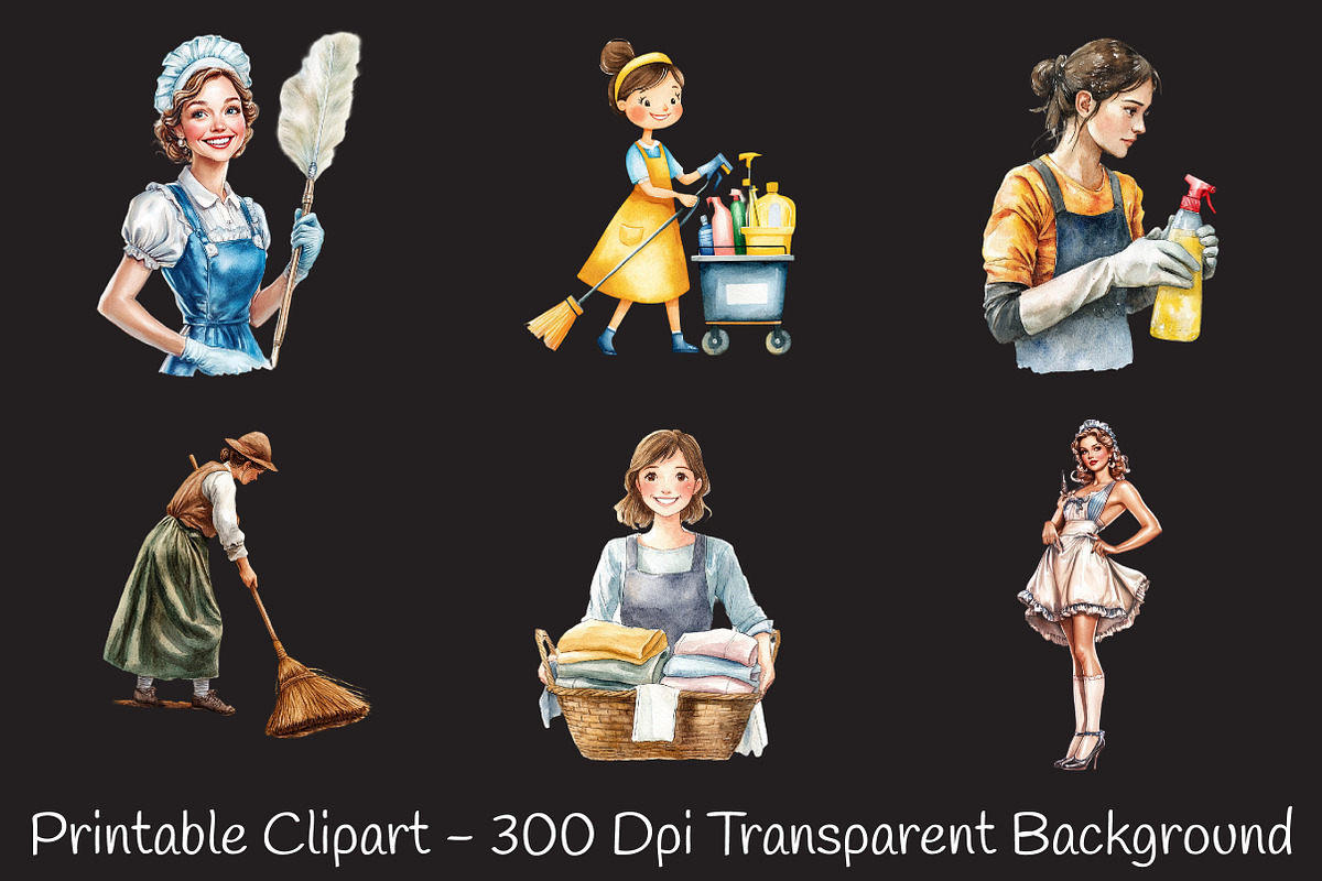 Housekeeper Watercolor Cliparts, an Illustration by RobertsArt (Photo 2 of 4)
