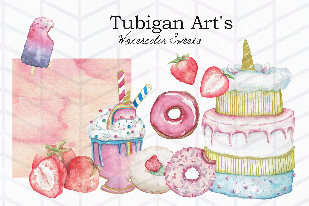 10 Watercolor Sweets Bundle, a Food Illustration by Tubigan Art (Photo 1 of 2)