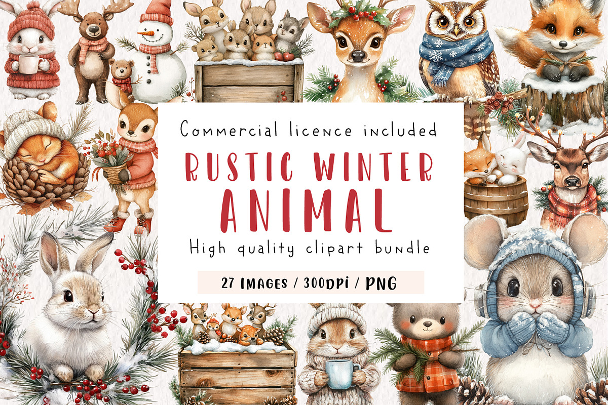 Rustic Winter Animal Clipart Bundle, an Illustration by CreationArt (Photo 1 of 9)