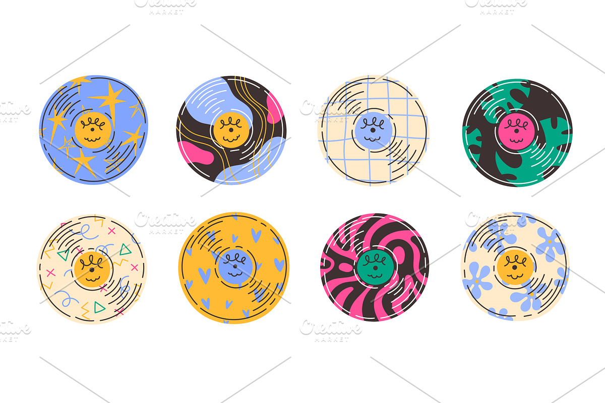 Set of colorful vinyl records, an Illustration by undrey