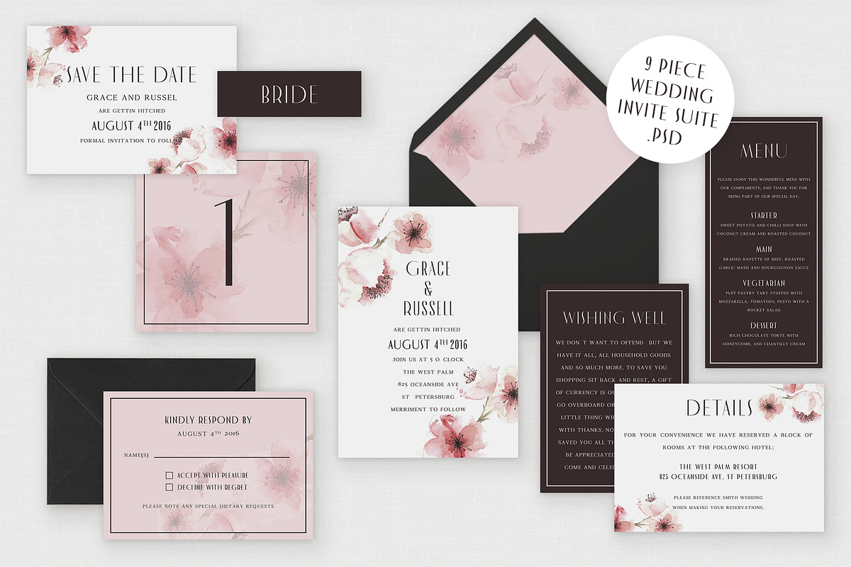 Romantic Wedding Invitation Suite, a Stationery Template by With Love Ethel