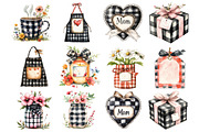 Black Gingham Mother's Day Clipart, an Illustration by Watercolor design (Thumbnail 4 of 5)