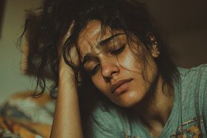 Woman in Bed Sadness Despair Lonelin, a Photo by Pixeness Studio