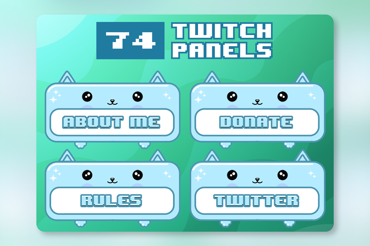 74x Blue Cat Twitch Panels, an Animal Illustration by Custom Fonts & Patterns (Photo 1 of 2)