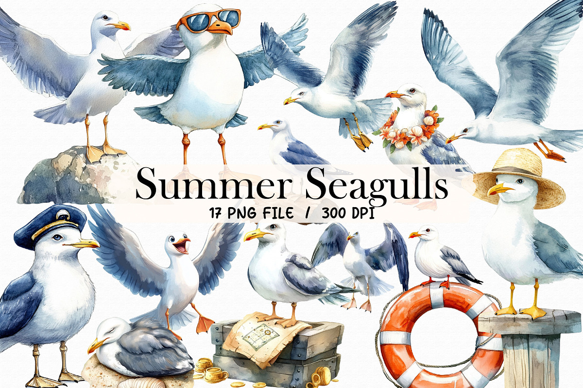 Summer Seagulls Clipart PNG, an Illustration by Libby Wishes (Photo 1 of 4)