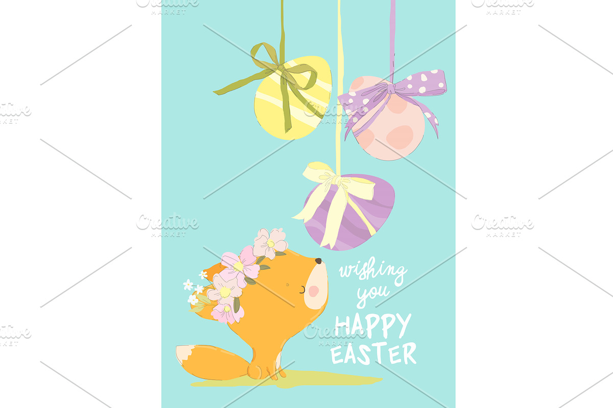 Cute Little Fox standing with Easter, an Animal Illustration by Maria Starus