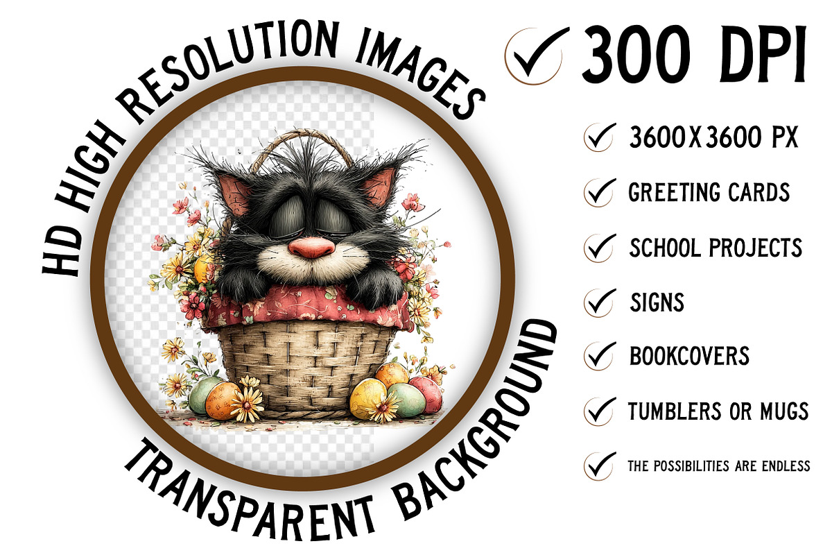Whimsical Easter Black Cat Clipart, an Illustration by Craft Nest (Photo 2 of 11)