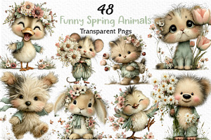 Funny Spring Animals Clipart, an Illustration by Craft Nest